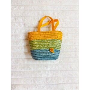 Kids Girls Handwoven Colorblock Straw Hand Bag Purse Vintage
